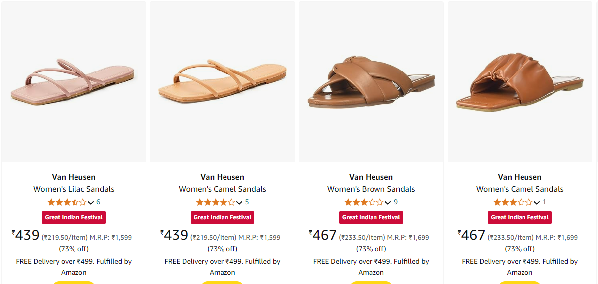 Image of Van Heusen Women's Camel Sandals up to 73% discount starting at ₹439