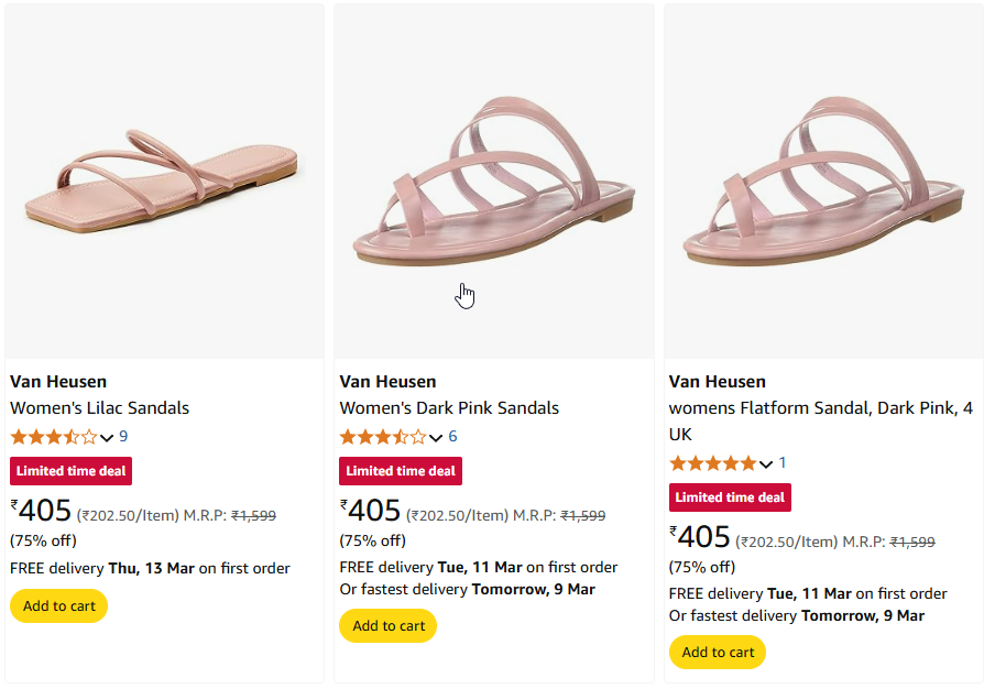 Image of Van Heusen Women's Lilac Sandals Starting Price@ ₹405