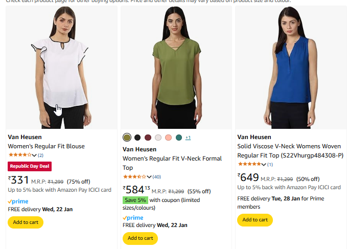 Image of Van Heusen Women's Regular Fit Blouse Starting @ ₹331