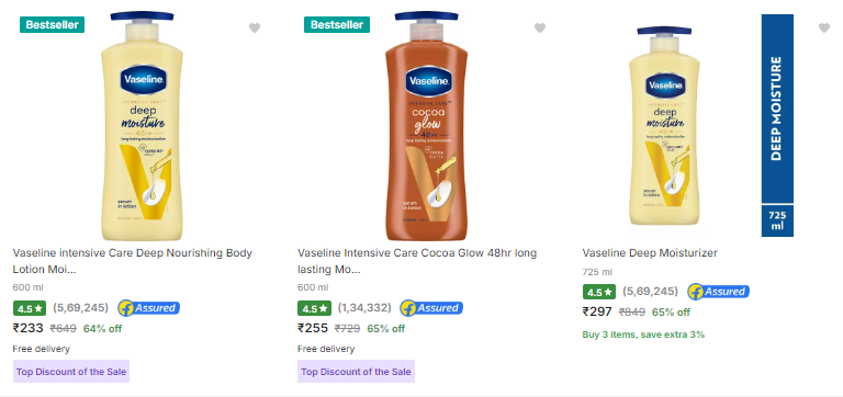 Image of Vaseline Body Lotion Minimum 64% Discount