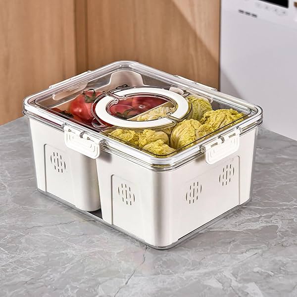 Image of Vasukie Divided Fridge Storage Box with 4-Compartment Tray & Lid