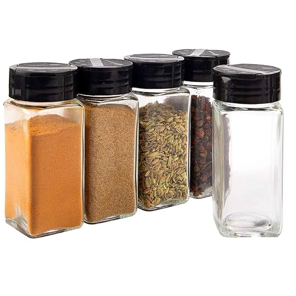 Image of Vasukie Salt & Pepper Square Glass Spice Jar with Black Sifter Two Sided Sifter Cap,Masala jar Spice Container