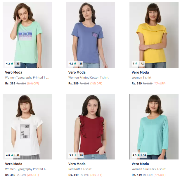 Image of Vero Moda Women T-shirt @ Flat 70% Discount