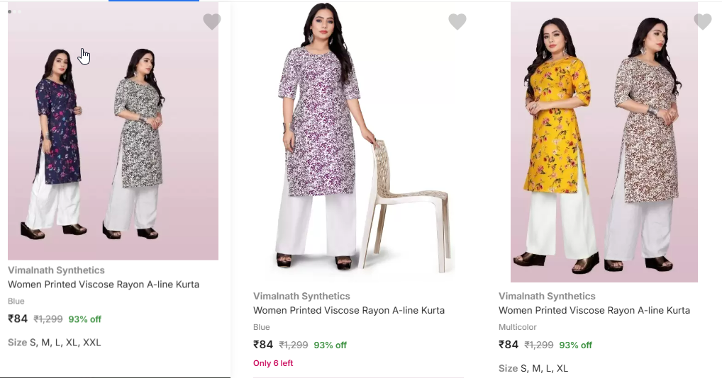 Image of Vimalnath Synthetics Women's Kurtas Starts at ₹84