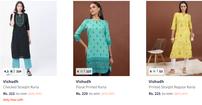 Image of Vishudh Straight Kurta For Women Minimum 80% Discount 