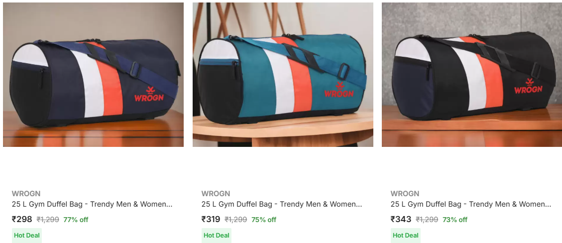 Image of WROGN 25 L Gym Duffel Bag Starting Price @ ₹298