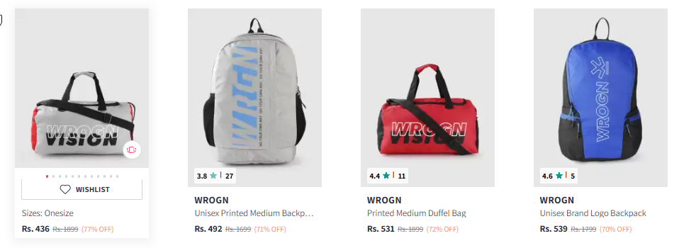 Image of WROGN Brand Logo Backpack Starting Price @ ₹436