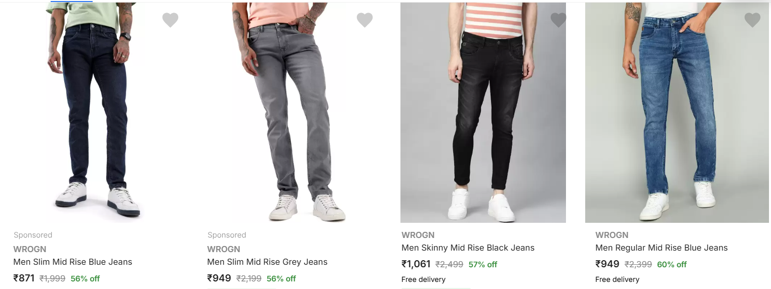 Image of WROGN  Men Slim Mid Rise Jeans up to 63% Discount