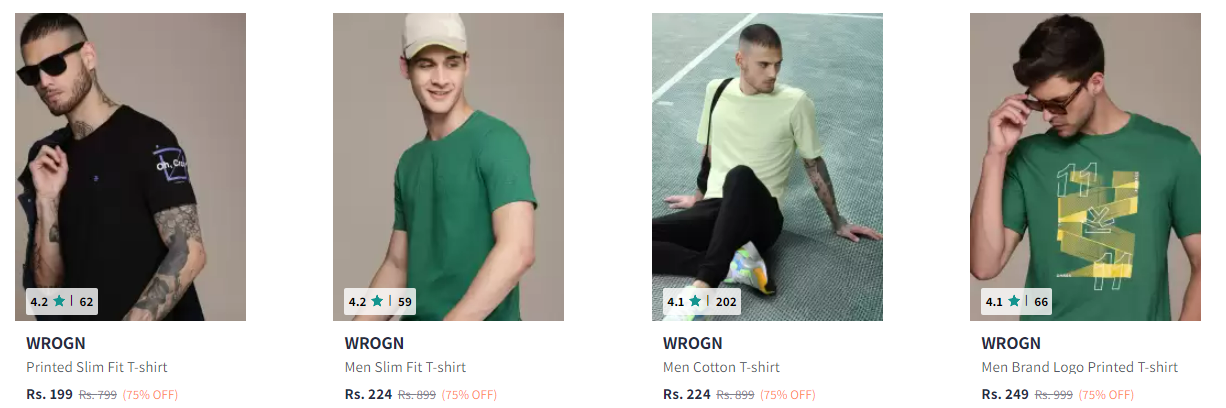 Image of WROGN Printed Slim Fit T-shirt starting @ ₹199 up to 75% Discount