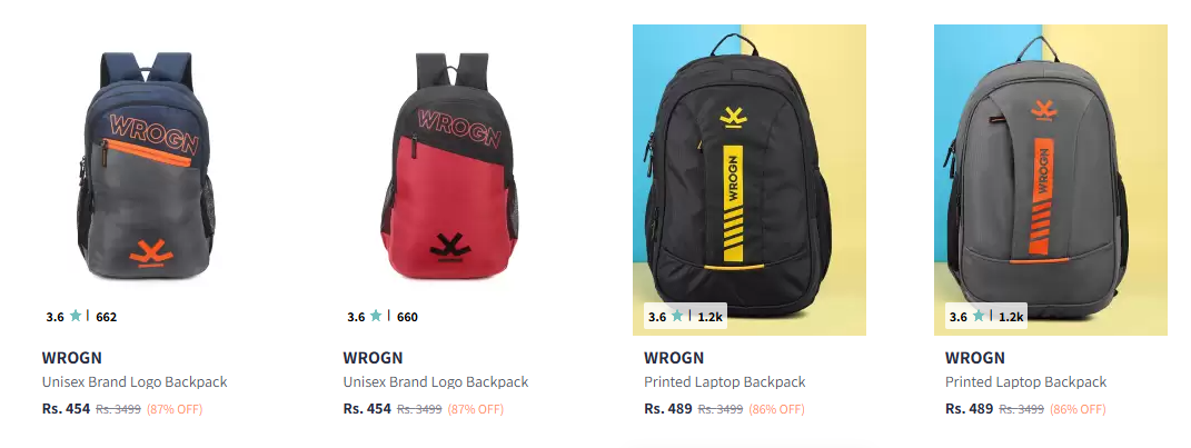 Image of WROGN Unisex Brand Logo Backpack Starting Price @ ₹454