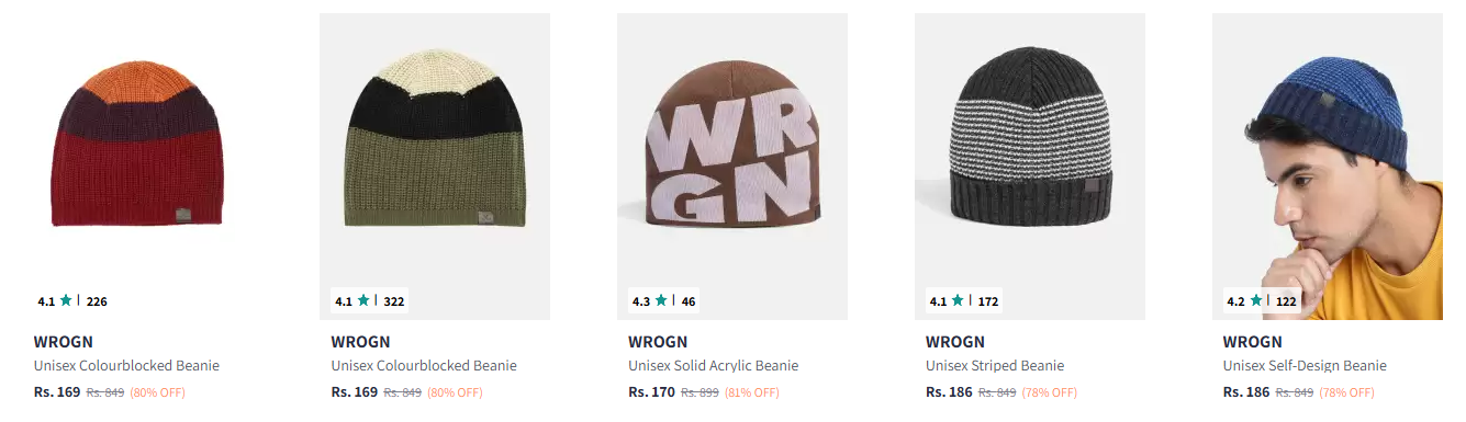 Image of WROGN Unisex Colourblocked Acrylic Beanie up to 81% Discount