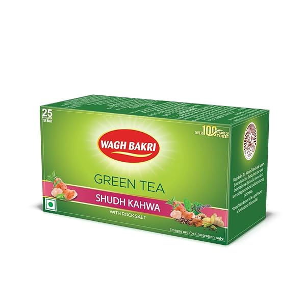 Image of Wagh Bakri Green Tea Shudh Kahwa Tea Bag, 25 Tea Bag*2.5G, 62.5 Grams