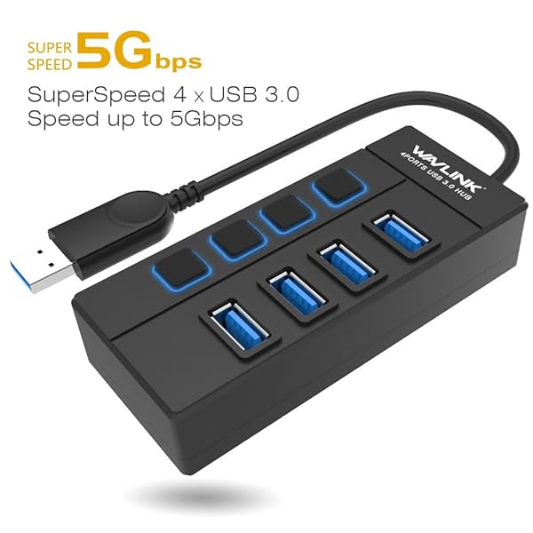 Image of Wavlink USB 3.0 4-Port Hub Splitte with Individual On/Off Switches LED Indicator Super Speed