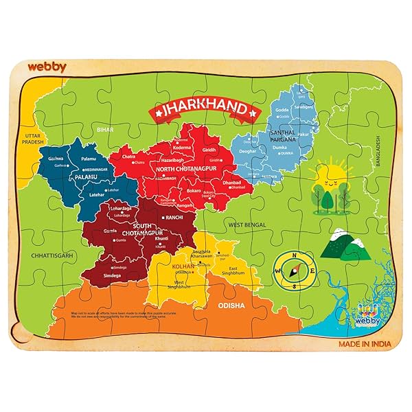 Image of Webby Kid Jharkhand Map Wooden Jigsaw Puzzle, 40Pcs