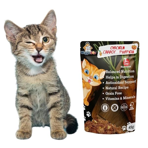 Image of WiggleBoo Chicken, Carrot & Pumpkin Cat Treat 45g