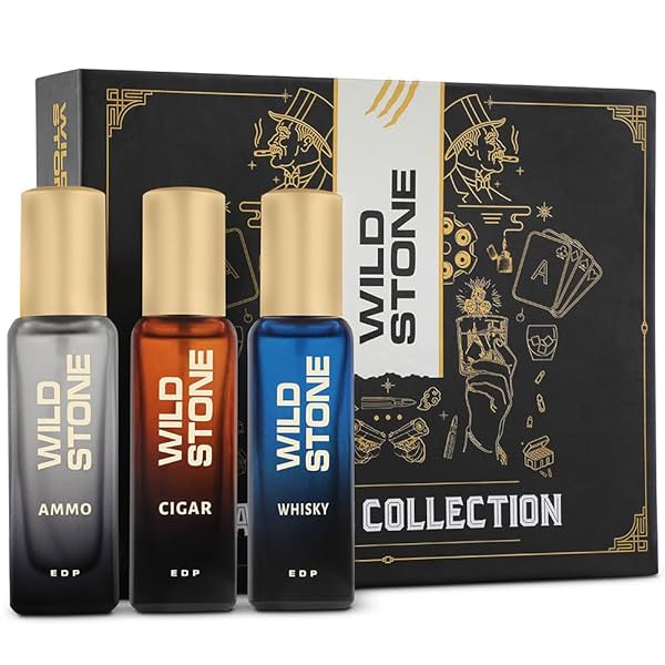 Image of Wild Stone Perfume Gift Set of Cigar,Ammo and Whisky Perfume for Men, Pack of 3 (20ml each)