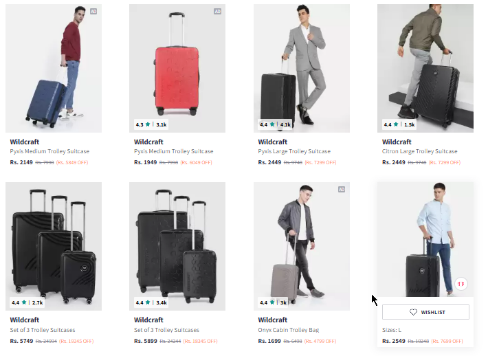 Image of Wildcraft Luggage Bags with a Minimum 80% Discount