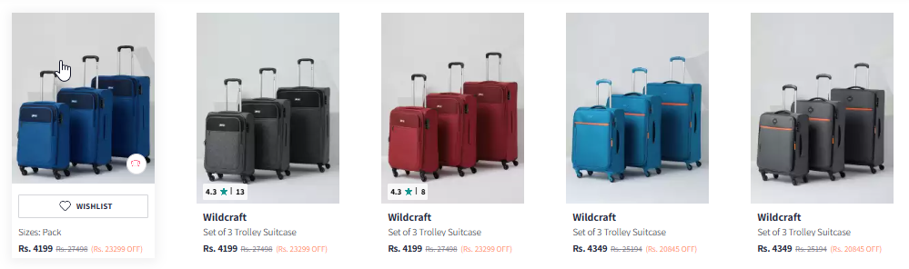 Image of Wildcraft Set of 3 (Cabin, Medium & Large ) Trolley Suitcases Starting @ ₹4249