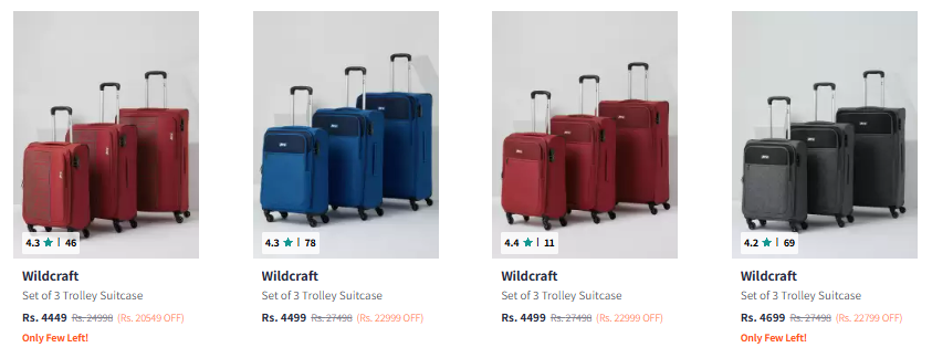 Image of Wildcraft Set of 3 Chester Torq Trolley Suitcases - Cabin, Medium & LargeStarting Price @₹4449