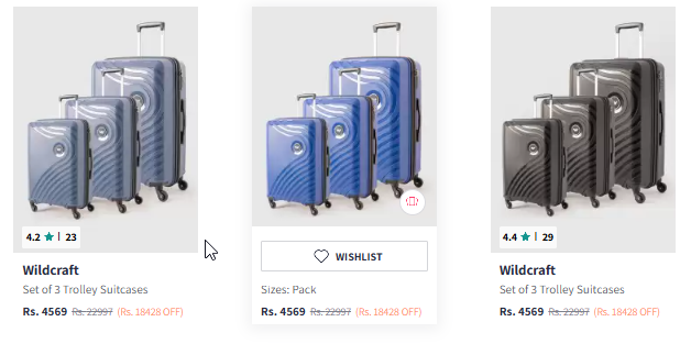 Image of Wildcraft Set of 3 Onyx Lite Trolley Suitcases Starting Price @ ₹4569