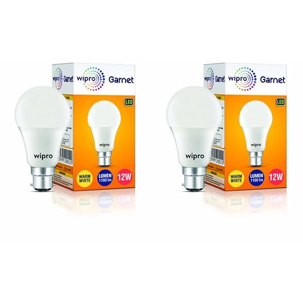 Image of Wipro Garnet 12W LED Bulb 2700K B22 Base 220° 4Kv 400V Pack of 2