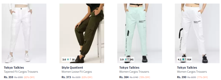 Image of Women's Branded Fashion Cargo Trousers Starting at ₹359