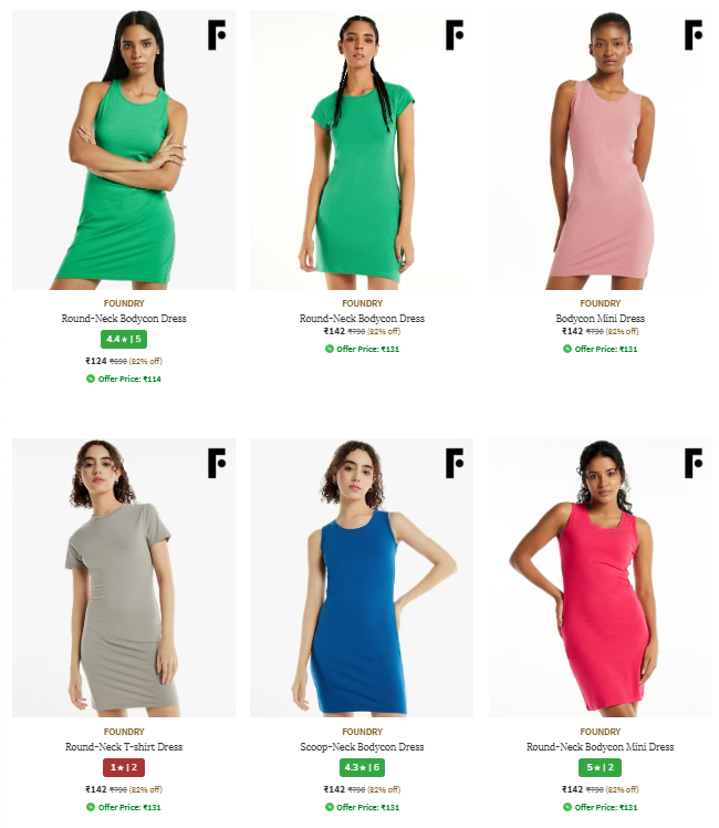 Image of Women's Dresses up to 82% Discount Starting at ₹124