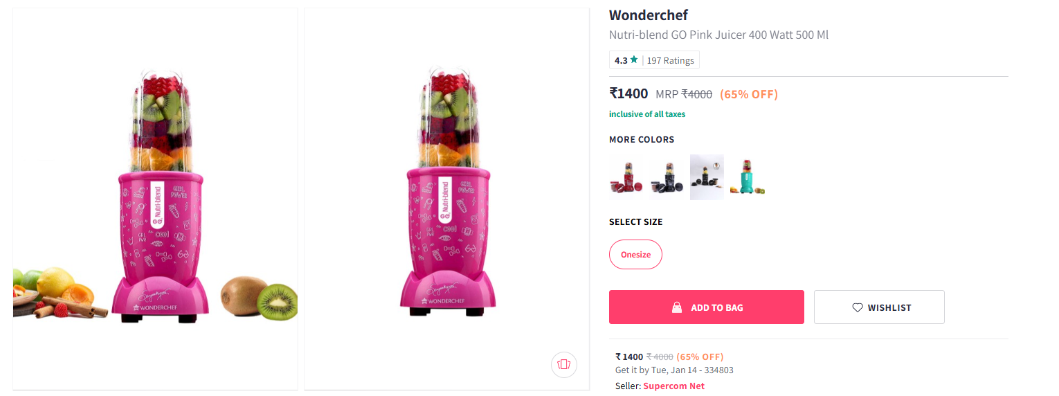 Image of Wonderchef Nutri-blend GO Pink Juicer 400 Watt 500 Ml