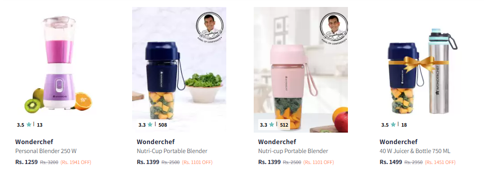 Image of Wonderchef Personal Blender Starting at ₹1259 + Save Extra 15% with Coupon 