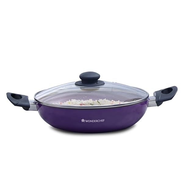 Image of Wonderchef Valencia Non-Stick Kadhai with Glass Lid | Cool Touch Bakelite Handles