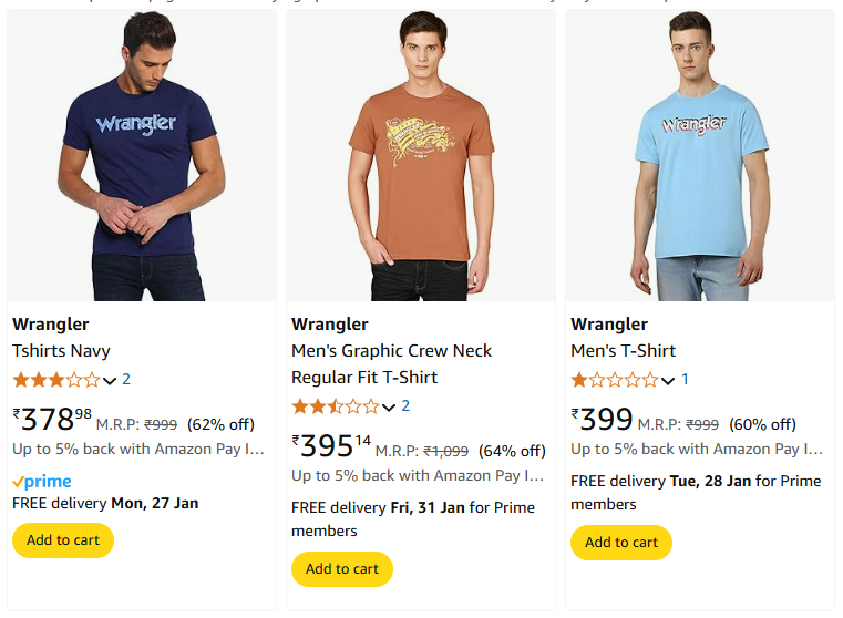 Image of Wrangler Men Fashion Tshirt Starts Price @ ₹378