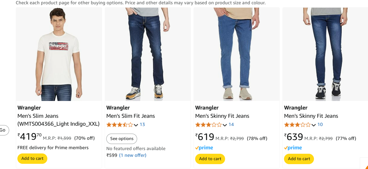 Image of Wrangler Men Jeans Min. 70% discount