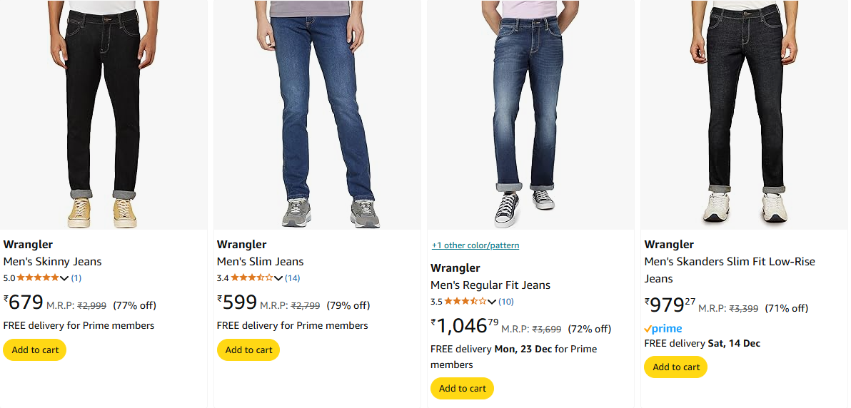 Image of Wrangler Men Jeans up to 79% Discount