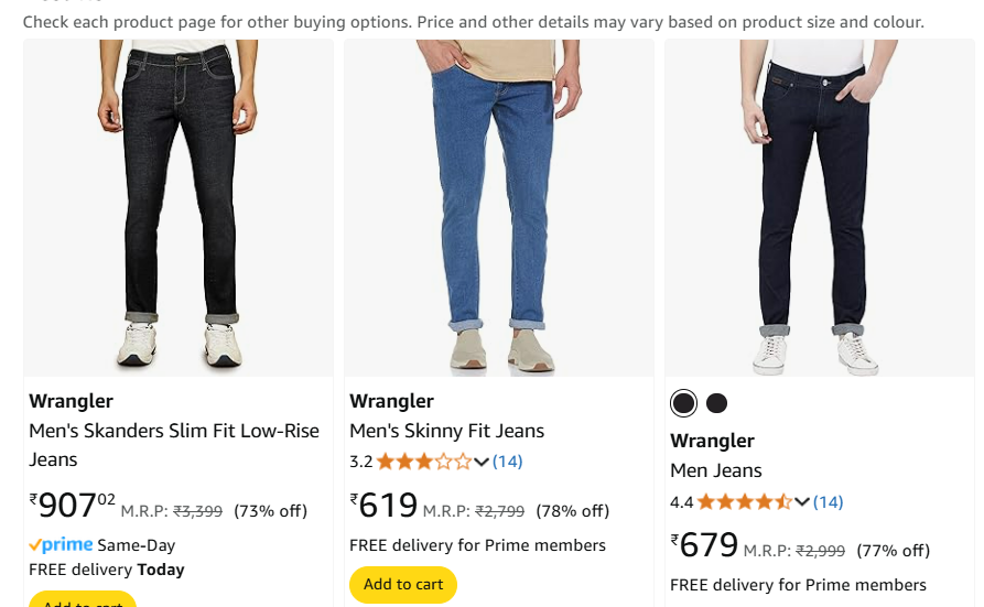 Image of Wrangler Men jeans Min. 70% Discount 