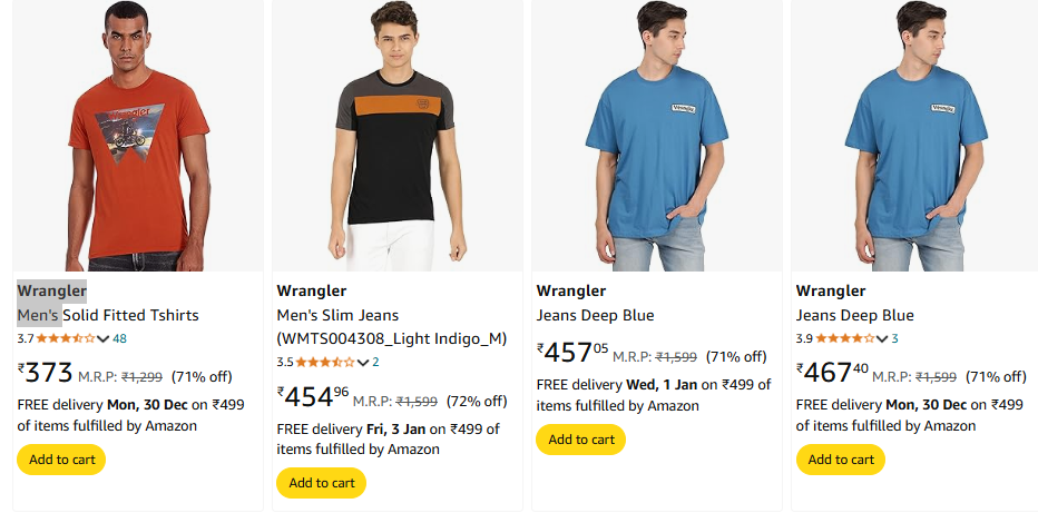 Image of Wrangler Men's Fashion T-Shirt Starts @ ₹373