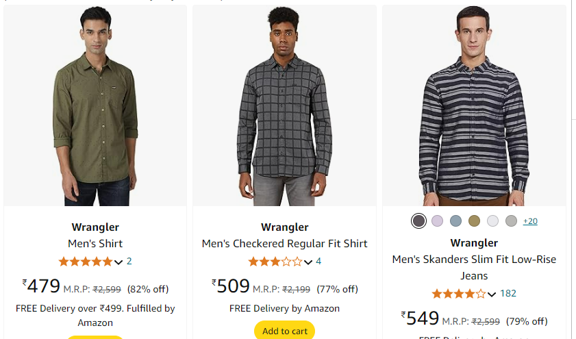 Image of Wrangler Men's Shirt Up to 82% discount Starting at just ₹479