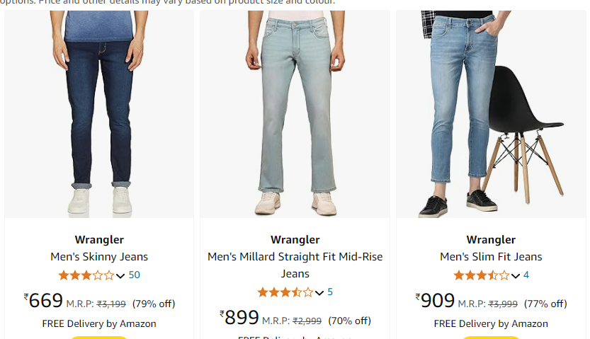 Image of Wrangler Men's Skinny Jeans up to 80% discount starting from ₹669