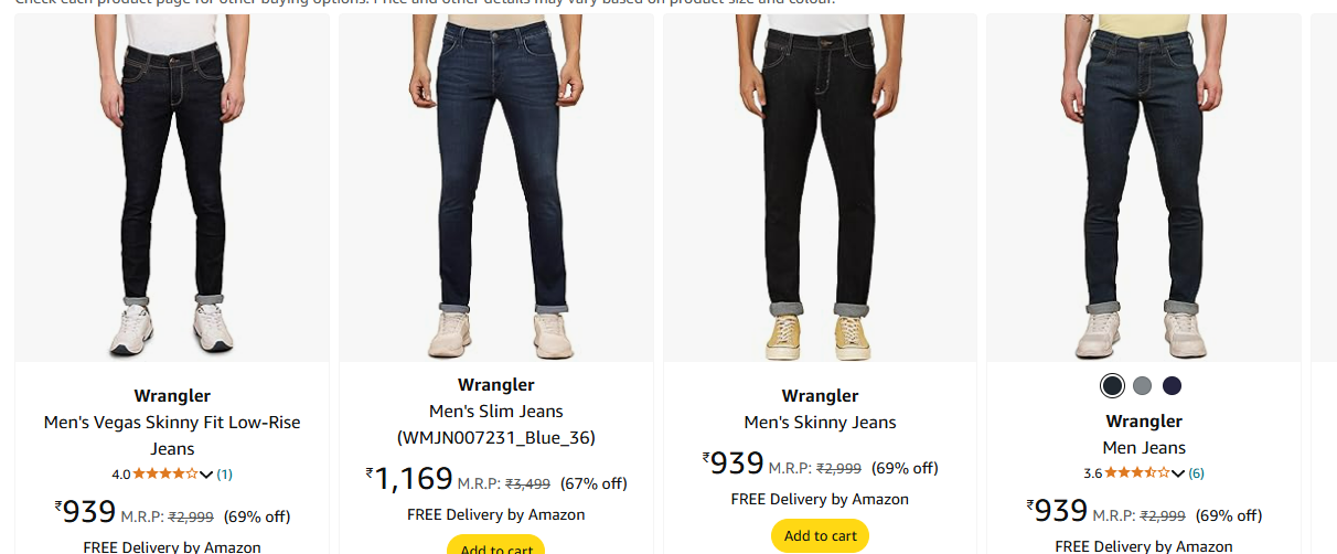 Image of Wrangler men jeans Up to 69% discount starting at just ₹939