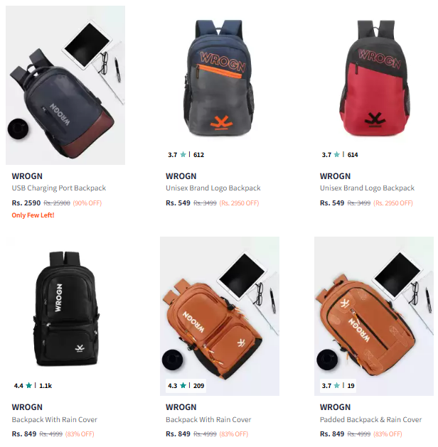 Image of Wrogn Backpacks Up to 90% Discount