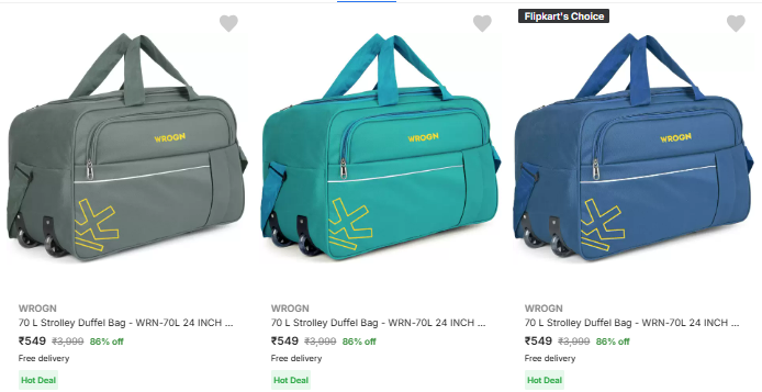 Image of Wrogn Brand Duffel Bags Up to 86% Discount