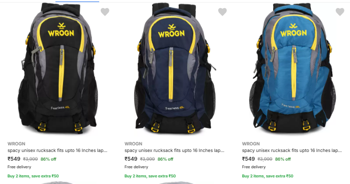 Image of Wrogn Brand Rucksacks @ Minimum 85% Discount