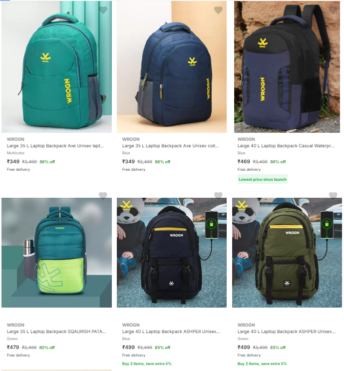 Image of Wrogn Laptop/college/school/travel Bags @ Minimum 80% Discount