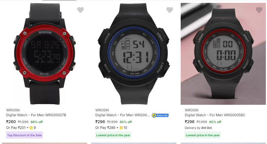 Image of Wrogn Wrist Watches at Minimum 85% Discount