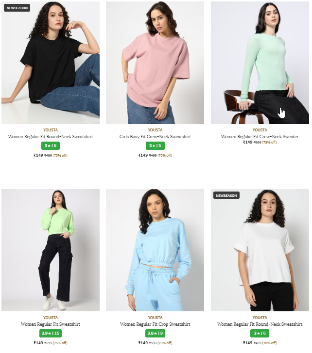 Image of YOUSTA Brand Women's Sweaters & Sweatshirts @ Minimum 70% Discount | Starting ₹149