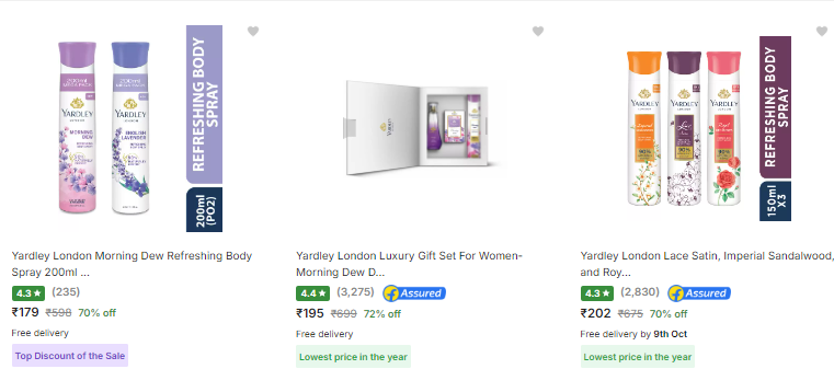 Image of Yardley London Beauty Products Minimum 70% Discount