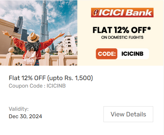 Image of Yatra Coupon: Flat 12% Off on Domestic Flights with ICICI Bank