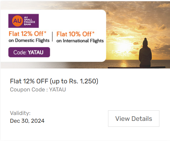 Image of Yatra Coupon: Flat 12% Off on Domestic Flights