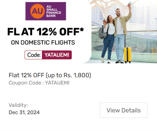 Image of Yatra Coupon: Flat 12% Off on Domestic Flights