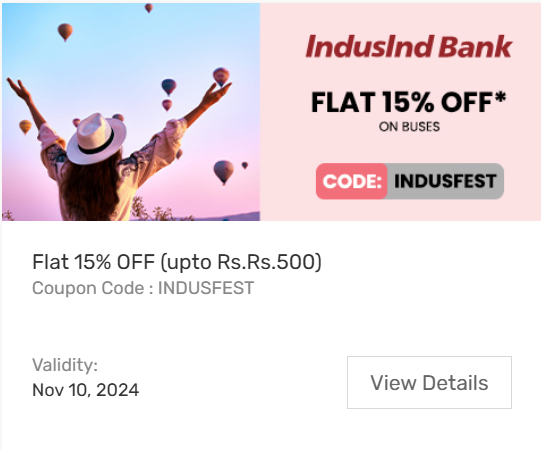 Image of Yatra Coupon: Flat 15% Off on Buses with Induslnd Bank Credit Cards