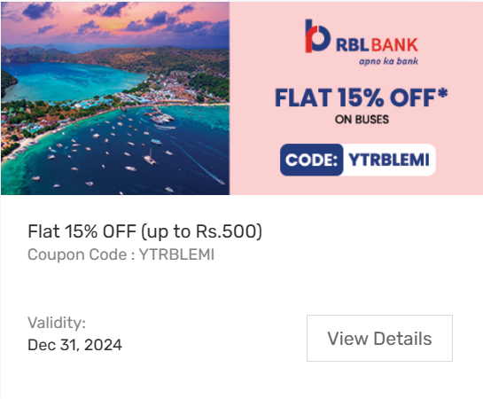 Image of Yatra Coupon: Flat 15% Off on Buses with RBL Bank Credit Cards EMI Transaction